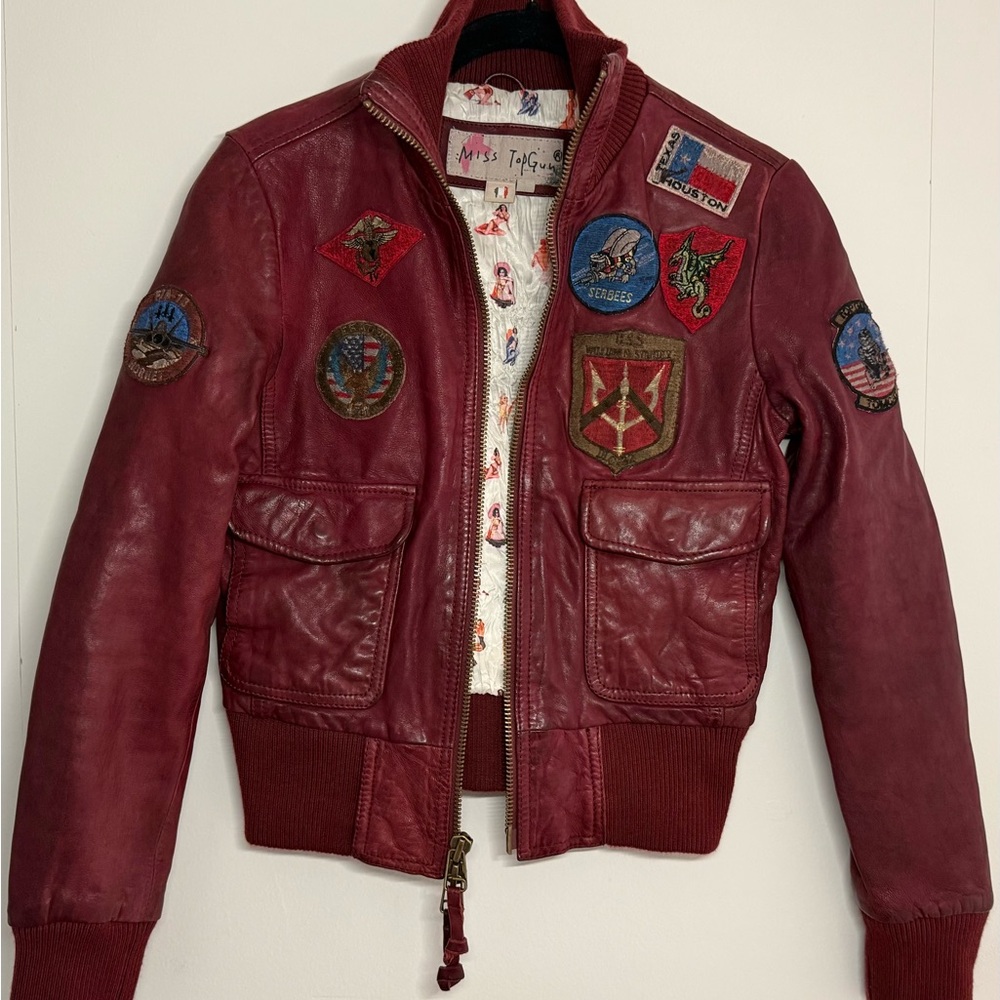 Red Leather Jacket with Patches